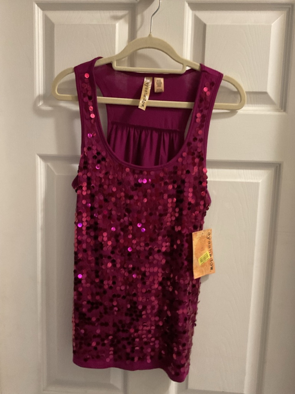 Eyeshadow Fuchsia Pink Sequin Racerback Tank Top - Size Large. New with tags.
